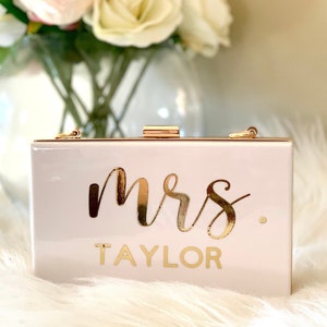 PERSONALISED Acrylic Clutch, Custom Mrs. Clutch, Mrs. Purse, Box Clutch, Custom Bride Clutch, Acrylic Purse, Acrylic Clutch, Bridal Clutch