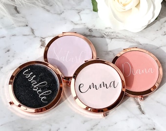 PERSONALIZED Rose Gold Name Compact Mirror Signature Floral Monogram Bridesmaid Bachelorette Makeup Pocket Mirror Teacher&#39;s Gift