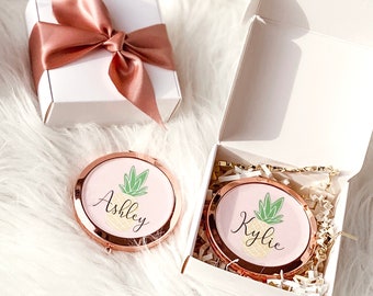 Cadeaux de style de plage Miroir compact à l’ananas Enterrement de vie de jeune fille Favorise les demoiselles d’honneur cadeaux tropicaux personnalisés pour les femmes Amis Anniversaire