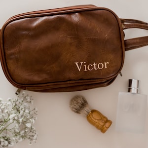 Monogrammed Leather Dopp Kit, Engraved Leather Dopp Kit, Groomsmen Gift, Personalized Travel Bag, Personalized Groomsmen Gift, Father's Gift image 1