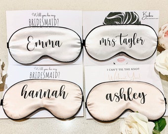 Máscara de ojo personalizada / máscara de sueño personalizada / máscara de ojos satinado personalizado / regalo de fiesta de la despedida de soltera / regalo de la dama de honor / regalo de la dama de honor