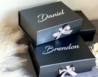 Schwarze Schachtel mit Schleife | Personalisierte Geschenkbox | Trauzeugen Paten | Brautjungfer | Brautjungfer Vorschlag | Trauzeugin Box