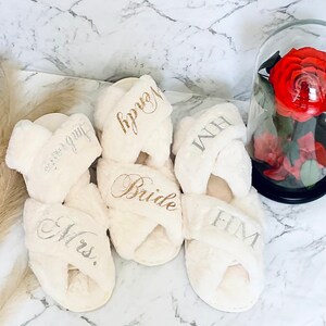 Wedding Slippers Bride Slippers Bridal Shower Gift Cute Bride to Be Gifts Wedding Gift for Bride Getting Ready Honeymoon Gifts image 6