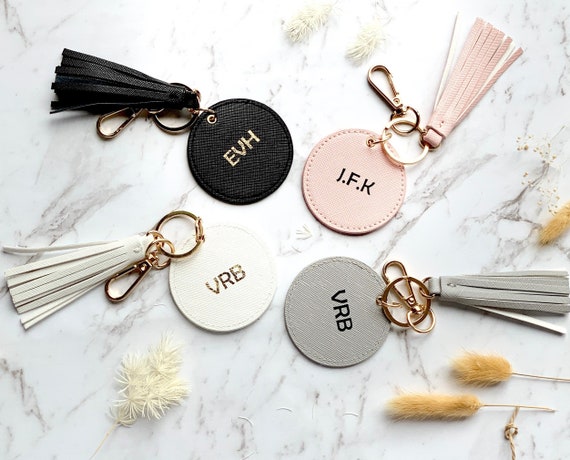 PERSONALISED KEYRING, Monogram Key Chain, Saffiano Leather, Keyrings, Key  Chain, Wedding Favour, Car Keyring 