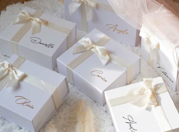 Personalized Magnetic ribbon box, Custom Gift Boxes,  Bridesmaid Proposal Box, Empty Gift Box, Luxury Wedding Gift, Gift box for her