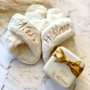 Wedding Slippers Bride Slippers Bridal Shower Gift Cute Bride to Be Gifts Wedding Gift for Bride Getting Ready Honeymoon Gifts image 8