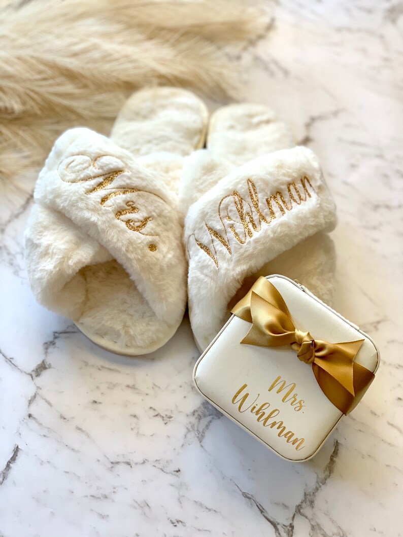 Wedding Slippers Bride Slippers Bridal Shower Gift Cute Bride to Be Gifts Wedding Gift for Bride Getting Ready Honeymoon Gifts image 8