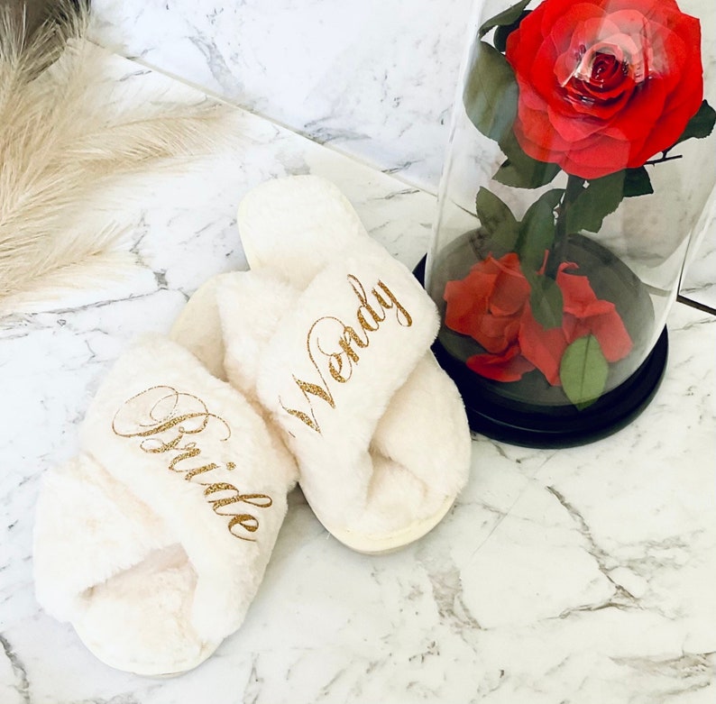 Wedding Slippers Bride Slippers Bridal Shower Gift Cute Bride to Be Gifts Wedding Gift for Bride Getting Ready Honeymoon Gifts image 1