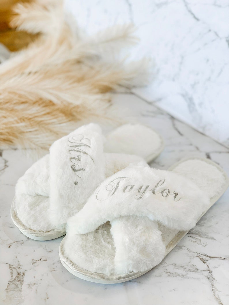 Wedding Slippers Bride Slippers Bridal Shower Gift Cute Bride to Be Gifts Wedding Gift for Bride Getting Ready Honeymoon Gifts image 4