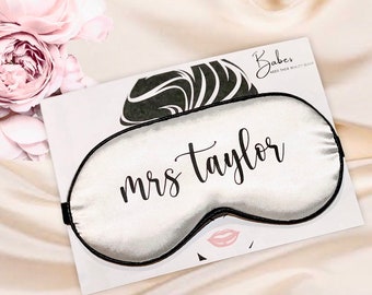 mevrouw slaapmasker gepersonaliseerde bruidsmeisje oogmasker, vrijgezellenfeest, maid of honor voorstel geschenken, aangepaste zijdeachtige satijnen masker, bruidscadeau