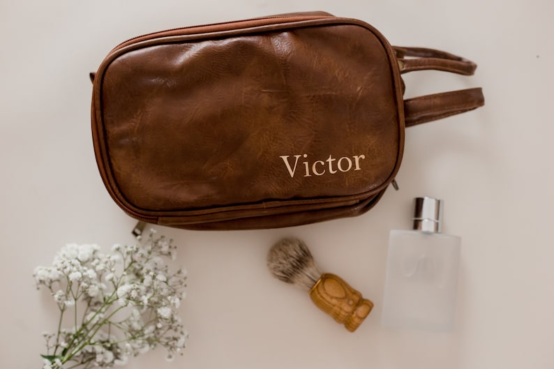 Monogrammed Leather Dopp Kit, Engraved Leather Dopp Kit, Groomsmen Gift, Personalized Travel Bag, Personalized Groomsmen Gift, Father's Gift image 1