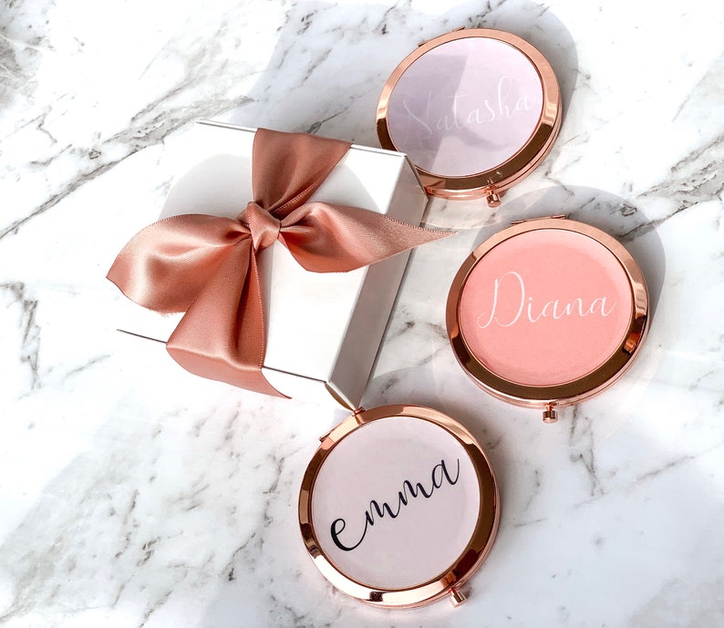 PERSONALIZED Rose Gold Name Compact Mirror Signature Floral Etsy