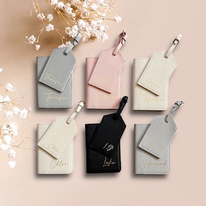 Personalised Passport Holder & Luggage Tag Travel Set with Name, Travel Gift, Hen Party Gift, PU Leather Luggage, Passport Covers, Honeymoon