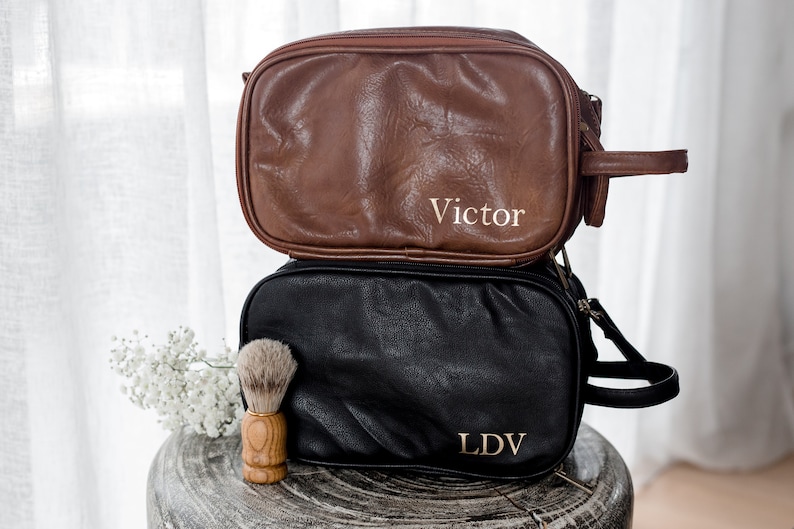 Monogrammed Leather Dopp Kit, Engraved Leather Dopp Kit, Groomsmen Gift, Personalized Travel Bag, Personalized Groomsmen Gift, Father's Gift image 2
