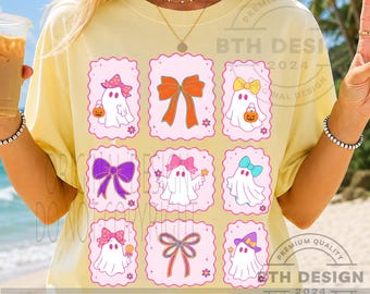 Paquete PNG de lazo fantasma coqueto, diseño de camiseta rosa de Halloween para niña, imágenes prediseñadas de fantasma espeluznante y lindas, descarga digital