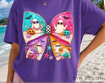 Lazo fantasma de verano PNG, diseño de lazo de Halloween de Coquette Beach, sublimación de verano espeluznante para chicas PNG, descarga digital de fantasma tropical lindo