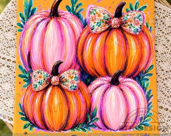 PNG de calabaza femenina, diseño de camiseta con lazo de calabaza rosa y naranja para otoño, PNG de sublimación lindo para Acción de Gracias otoñal, descarga digital