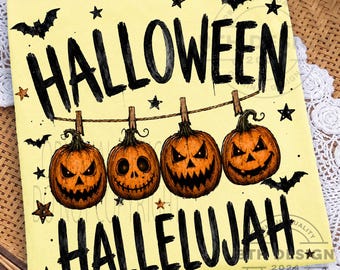 Halloween Hallelujah PNG, Diseño de camiseta de calabaza Jack O' Lantern, Sublimación de Halloween espeluznante de otoño PNG, Descarga digital