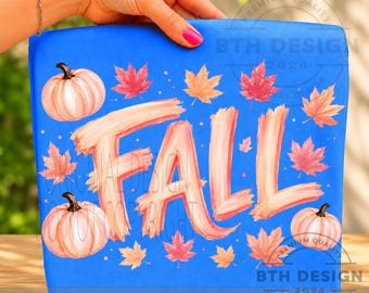 PNG de otoño, diseño de camiseta con calabaza rosa y hojas de otoño, PNG de sublimación de otoño adorable, descarga digital de Acción de Gracias
