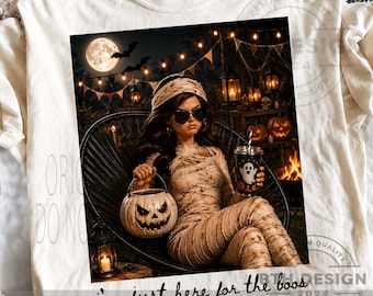Solo aquí por los sustos PNG, Momia divertida de Halloween PNG, Diseño de camiseta espeluznante para chicas, Sublimación linda de Halloween PNG, Descarga digital