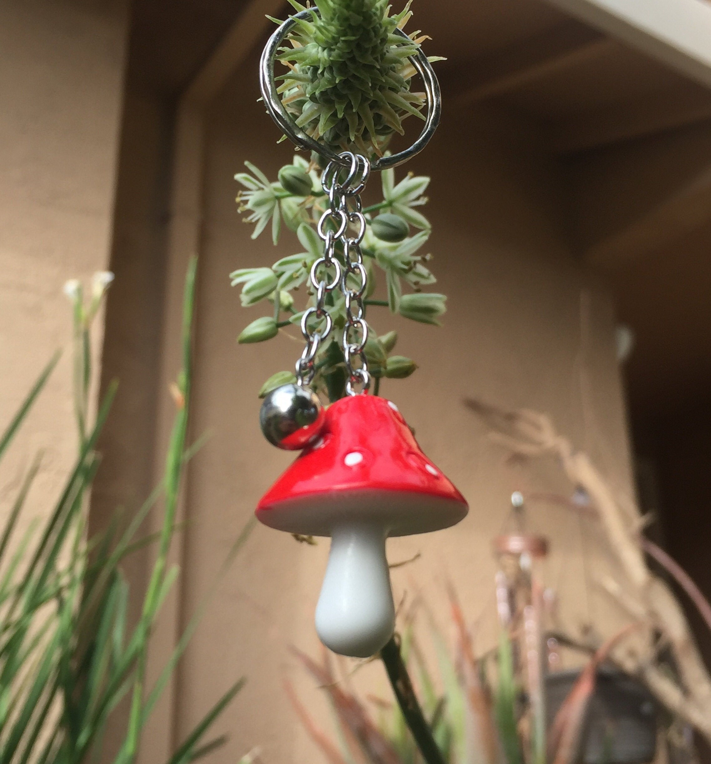 Mushroom keychain one mushroom charm one silver bead Etsy.de