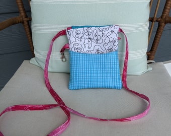 Itsi Bag - Blue Girl Power, Small White Purse, Zipper Pocket, Small Teen Purse, Crossbody Cell Phone Bag, Travel Essentials Purse