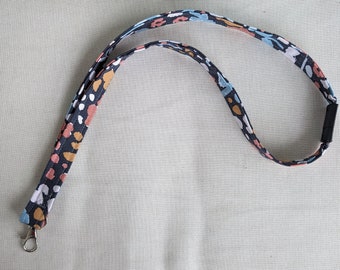 Lanyard - Abstract Floral, Canvas Key Fob, Breakaway Clip, ID Strap, Removable Clip, Badge Holder