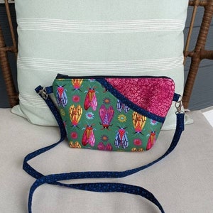 Joey Bag - Colorful Cicada, Small Green Summer Crossbody Purse, Removable Purse Straps, Bug Lady Essentials Purse, Pink Cell Phone Bag