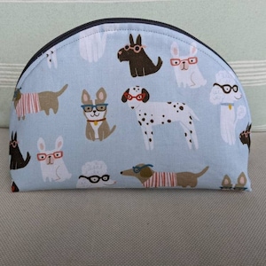 Large Taco Zipper Pouch - Blue Dogs - Paw Print Make Up Pouch, Dog Mom Zippered Storage, Puppy Purse Organizer, Coin Purse