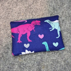 Carteira de bolso - Corações e dinossauros, carteira infantil roxa pequena, porta-moedas rosa, bolso com zíper, fecho magnético, porta-cartão de crédito Dino
