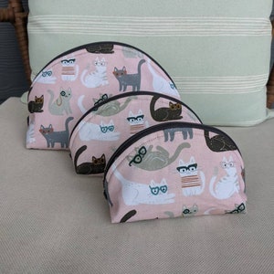 Taco Zipper Pouch Set - Pink Cats, Set of Three, Paw Print Make Up Pouch, Cat Mom Zippered Storage, Cat Lady Purse Organizer, Coin Purse