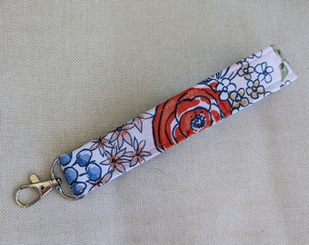 Wrist Strap - Floral Print, Canvas Key Fob, Removable Wristlet, Bold Flower Colors, Car Key handle