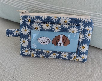 Charlotte ID Wallet - Blue Daisy Canvas, Small Women's Wallet, Floral Print Coin Purse, Zippered Pocket, Magnetic Snap, Credit Card Holder