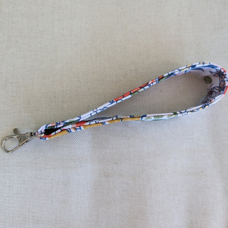 Wrist Strap Floral Print, Canvas Key Fob, Removable Wristlet, Bold Flower Colors, Car Key handle image 3