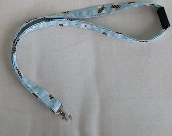 Lanyard - Teal Bumble Bee, canvas sleutelhanger, Breakaway Clip, ID-riem, verwijderbare clip, badgehouder