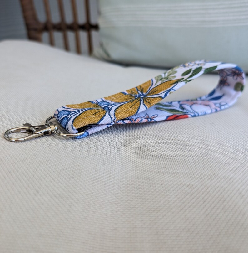 Wrist Strap Floral Print, Canvas Key Fob, Removable Wristlet, Bold Flower Colors, Car Key handle image 2