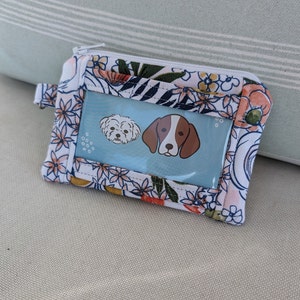 Cartera de identificación Charlotte - Lona con dibujo floral, cartera pequeña para mujer, monedero con estampado de flores, bolsillo con cremallera, bolsillo transparente, tarjetero