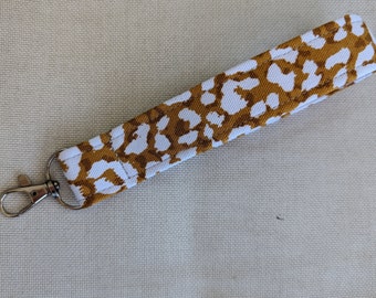 Wrist Strap - Yellow Leopard, Canvas Key Fob, Removable Wristlet, Animal Print, Car Key handle