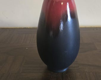 Vintage Ceramic Vase with Red to Black Ombre Drip Glaze