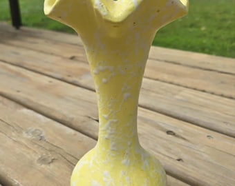 1950s Vintage Shawnee USA Yellow Splatterware Ruffled Bud Vase
