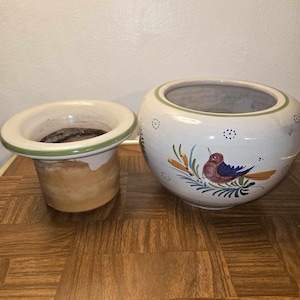 Authentic DERUTA Italian Ceramic Nesting Planter Set - Hand-Painted Bird Collection