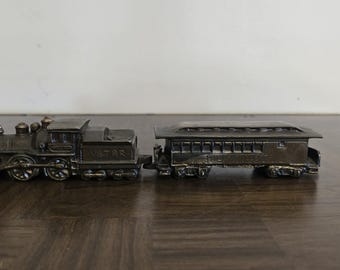 Antique Cast Metal Train Cars Set | Buckeye Block Virginia Souvenir Badge