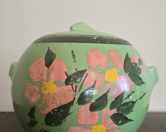 Vintage McCoy Green Cookie Jar — Cold Painted Floral Design