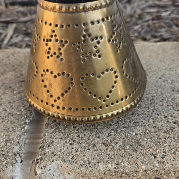 Vintage Irvin Tinware Company Punched Tin Candle Lamp Shade - Primitive Colonial Lighting