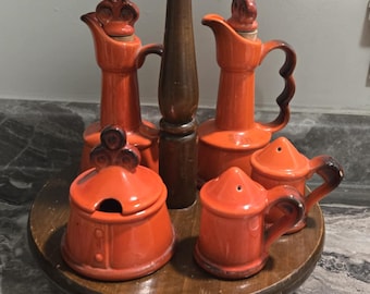 Vintage Metlox Poppytrail Red Rooster Condiment Lazy Susan Set - Mid-Century Kitchen Collectible