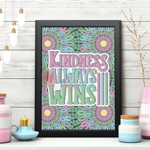 La bondad siempre gana arte de pared de afirmación, impresión digital, cartel inspirador, pastel