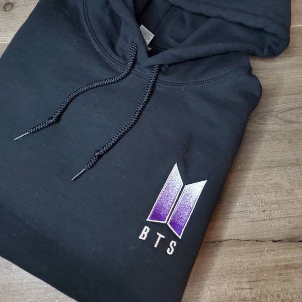 BTS Embroidered Hoodie, gradient Logo