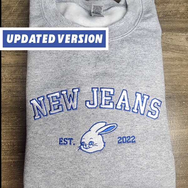 New Jeans Collegiate Embroidered Crewneck Sweatshirt, or Hoodie