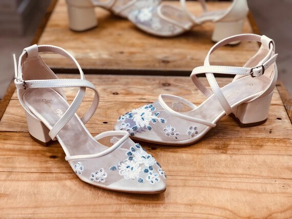 Lace Embellished Tulle Wedding Shoes Ivory Handmade Bridal | Etsy