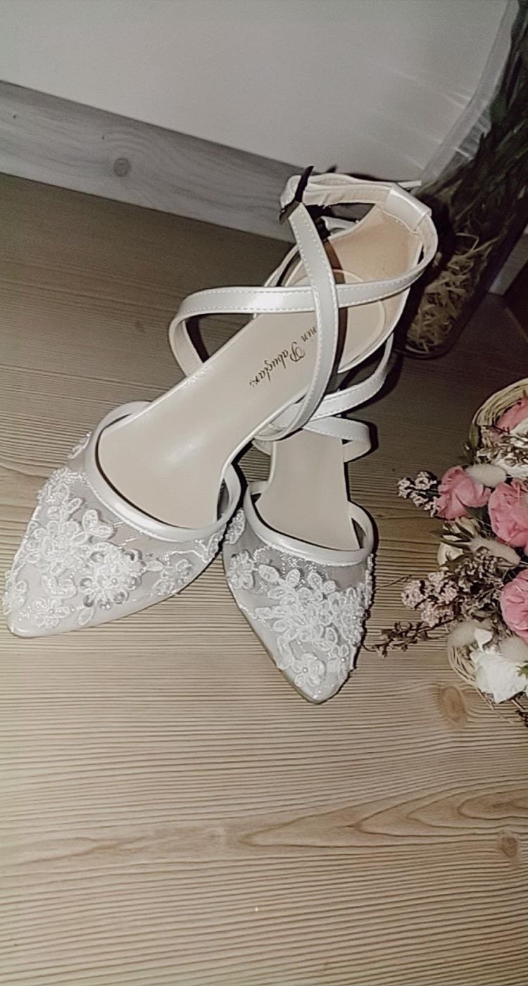 Lace Embellished Tulle Wedding Shoes Ivory Handmade Heel - Etsy UK
